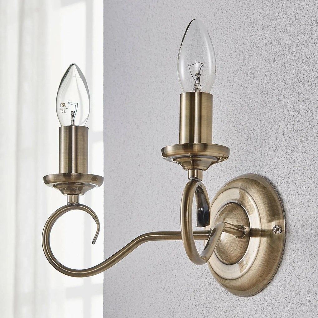 Applique Lindby Marnia, ottone antico, a 2 luci, 27 cm, E14
