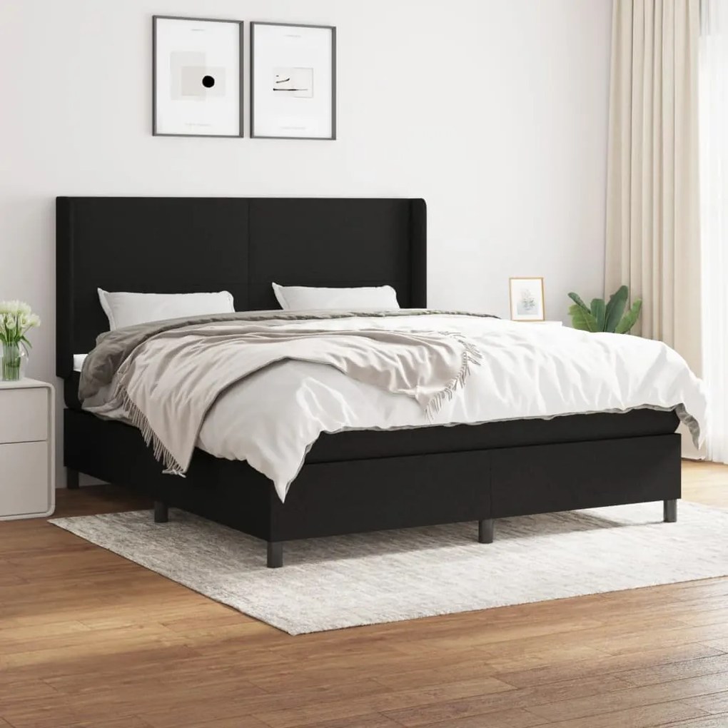 Giroletto A Molle Con Materasso Nero 160x200 Cm İn Tessuto /