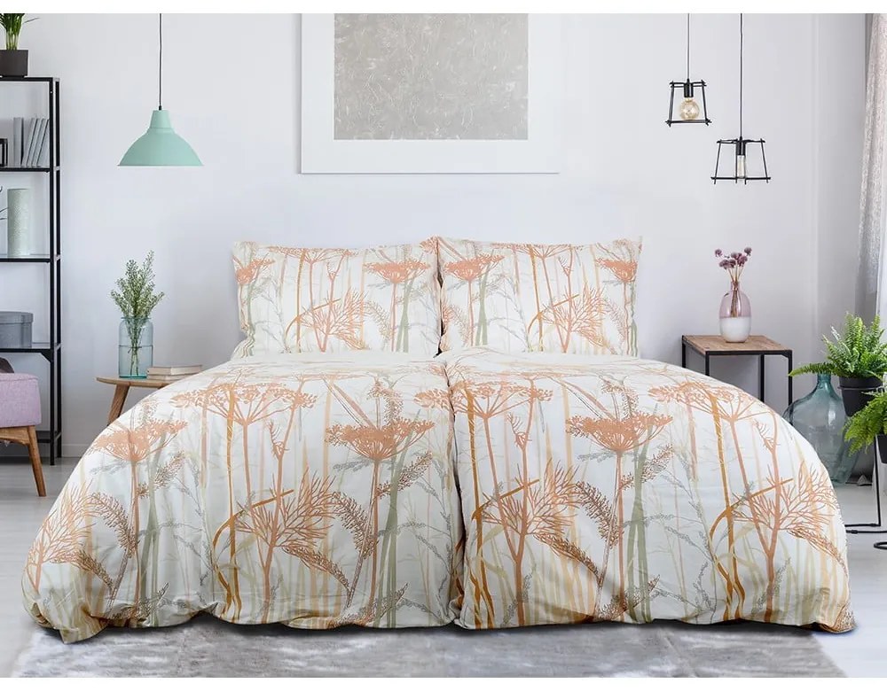 Set copripiumino e federa bianco/color terracotta in crêpe per letto singolo 140x200 cm Caraway – B.E.S.