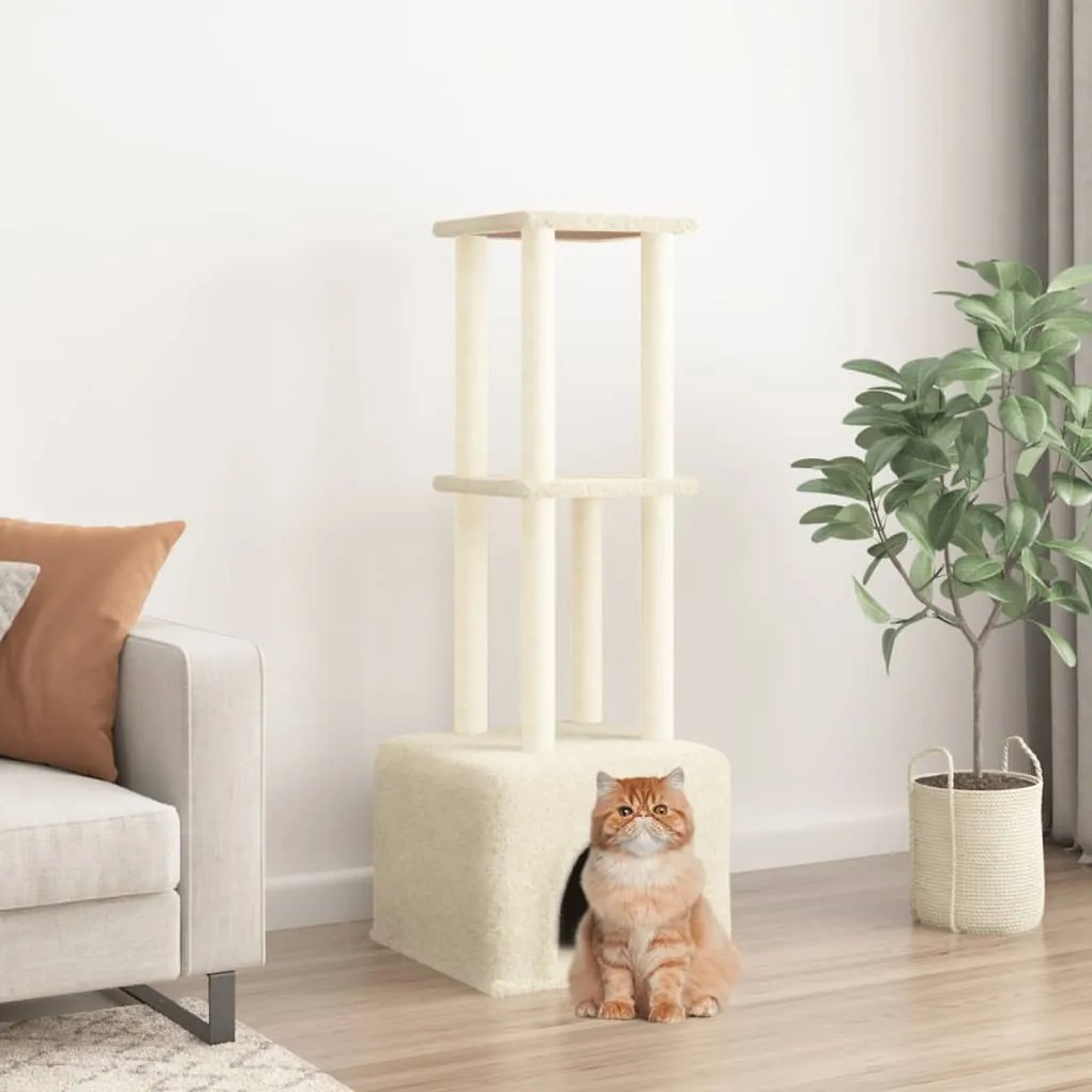 Albero Per Gatti Con Tiragraffi İn Sisal Crema 133,5 Cm /