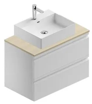 Mobile da bagno sotto lavabo Pull bianco natura laccato opaco L 80 x H 56 x P 46 cm 2 cassetti, lavabo non incluso