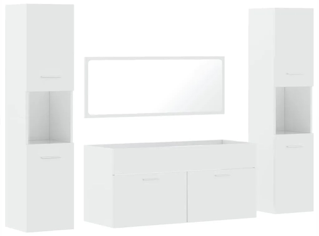 Set mobili da bagno 4 pz bianco lucido in legno multistrato