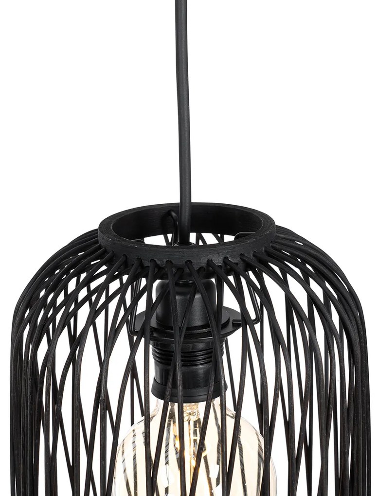 Lampada a sospensione da esterno intelligente in rattan nero a 3 luci con LED - Calamus
