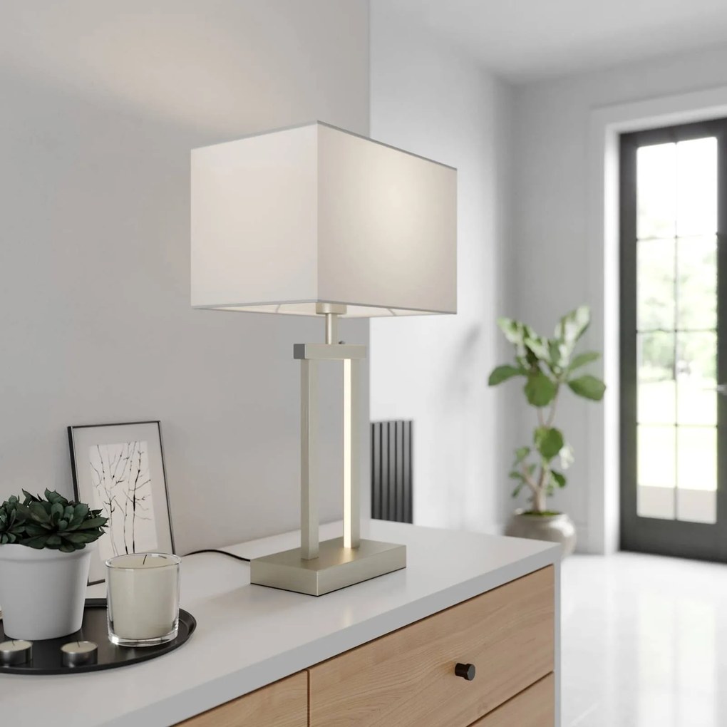 Lampada da tavolo Sigurd Lindby, dimmerabile, Alluminio / Grigio / Zincato, Soggiorno / Sala da pranzo, Tessuto / Stoffa / Seta, Moderno, Lampada da tavolo