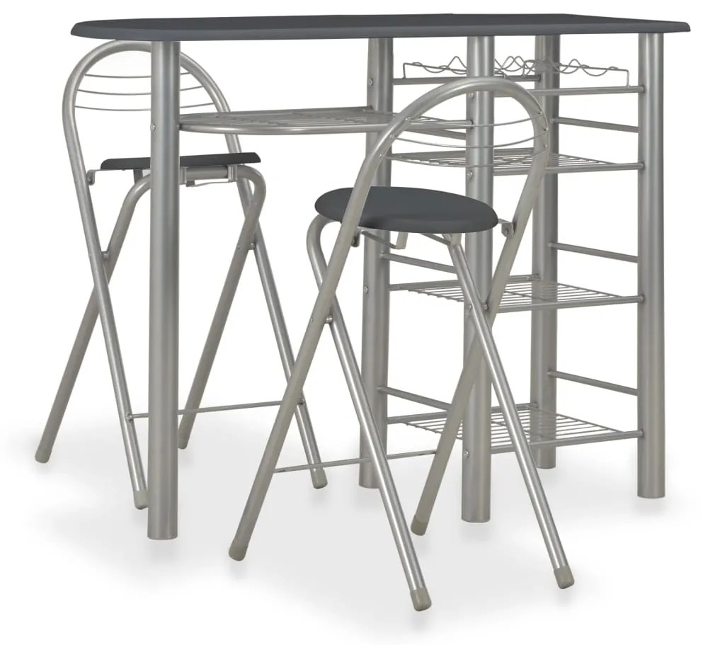 Set Da Bar 3 Pz Con Mensole İn Legno E Acciaio Nero /