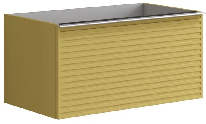 Mobile da bagno sotto lavabo Pixel stripes giallo sole e maniglia alluminio brillante laccato opaco L 80 x H 40 x P 45.5 cm 2 cassetti, lavabo non incluso