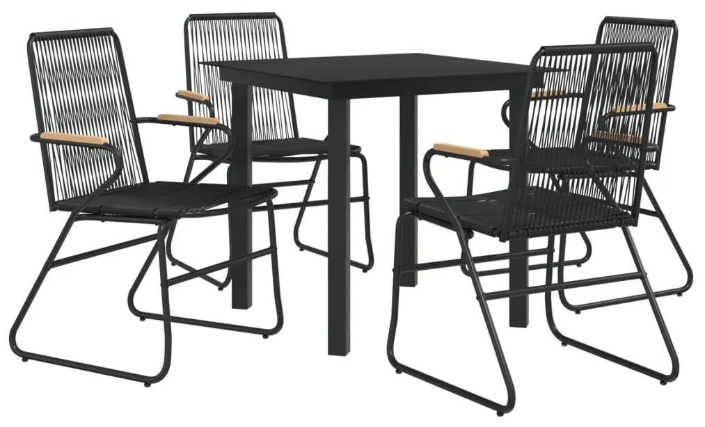 Set da Pranzo da Giardino 5 pz Nero in Rattan PVC