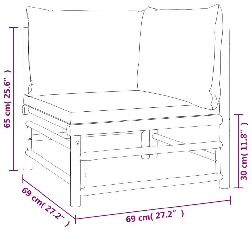 Set Salotto da Giardino 9pz con Cuscini Verdi Bambù