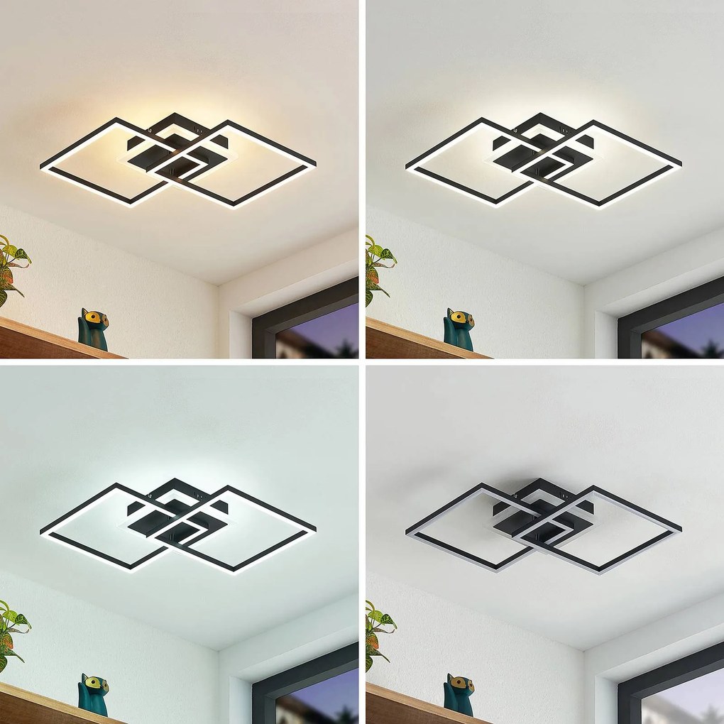 Plafoniera a LED Fjardo Lindby, dimmerabile, Nero, Soggiorno / Sala da pranzo, Alluminio, Moderno, Plafoniera LED