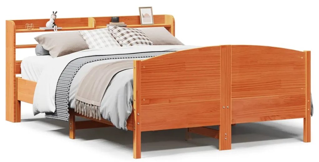 Letto Senza Materasso Marrone Cera 160x200 Cm İn Legno Di Pino /