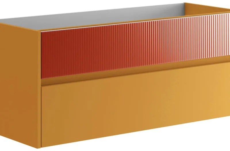 Mobile da bagno sotto lavabo Niwa senape frontale in vetro paprika laccato opaco L 119.5 x H 50 x P 45.5 cm 2 cassetti, lavabo non incluso