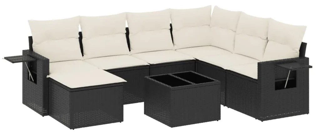 Set divani da giardino con cuscini 8 pz nero in polyrattan