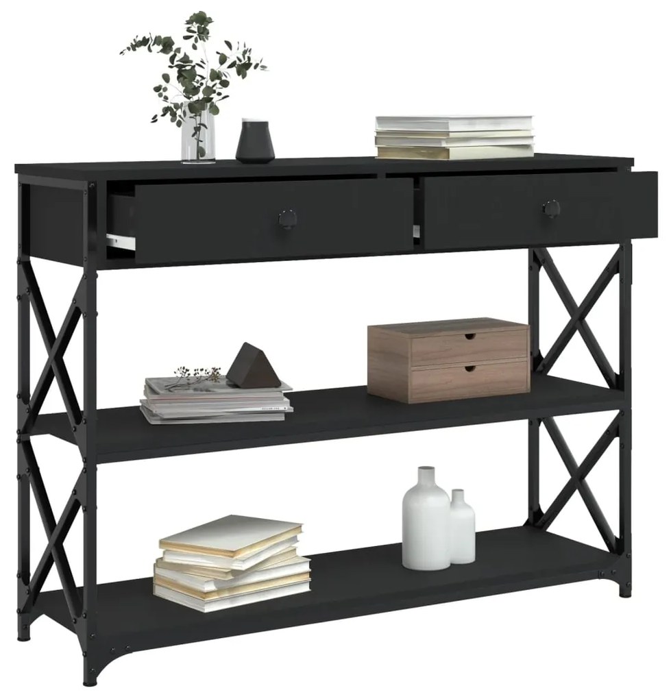 Tavolino consolle nero 100x28x75 cm in legno multistrato