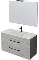 Mobile Bagno Sospeso 100 cm Lavabo e Specchio Bonussi Tucano Cemento Effetto Legno