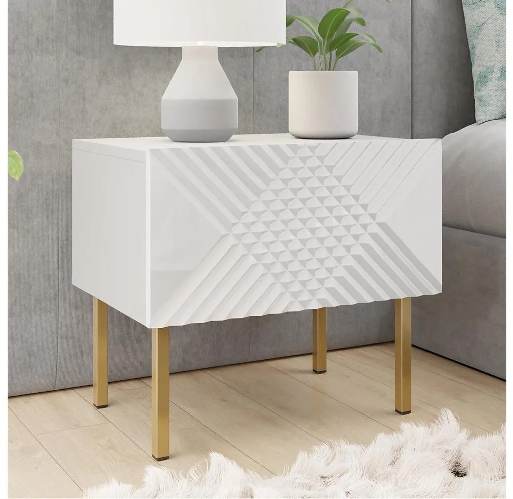 Comodino EXITO 46x50 cm bianco/oro