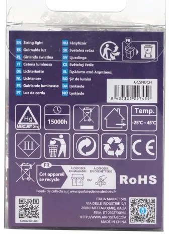 Aigostar - Catena LED natalizia da esterno 50xLED/8 funzioni 3xAA 5,3m IP44 multicolore