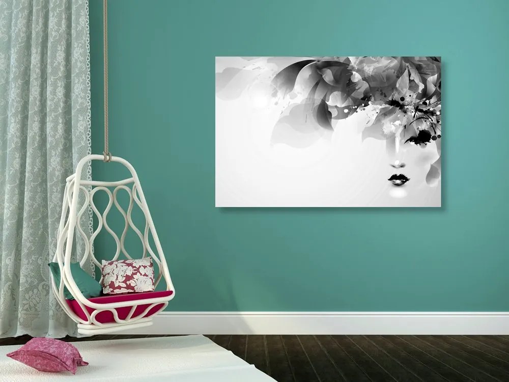 Quadro su tela – Volto femminile di moda con elementi astratti in bianco e nero
