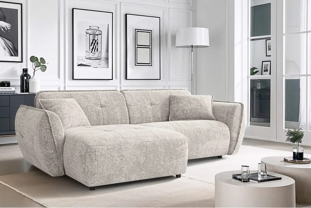 Divano angolare beige (con penisola a sinistra/con chaise lounge) con rivestimento in ciniglia Nelia – Ropez