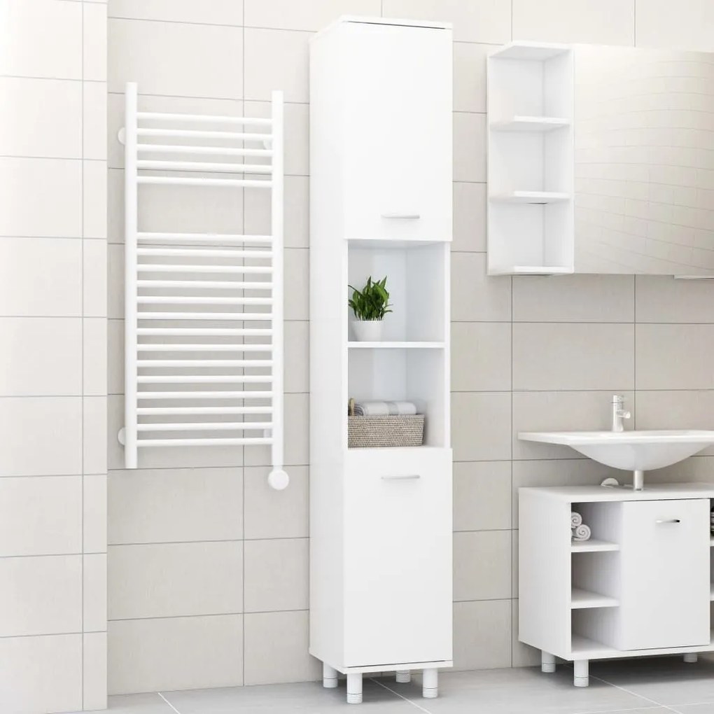 Mobile Da Bagno Bianco Lucido 30x30x179 Cm İn Legno Multistrato /
