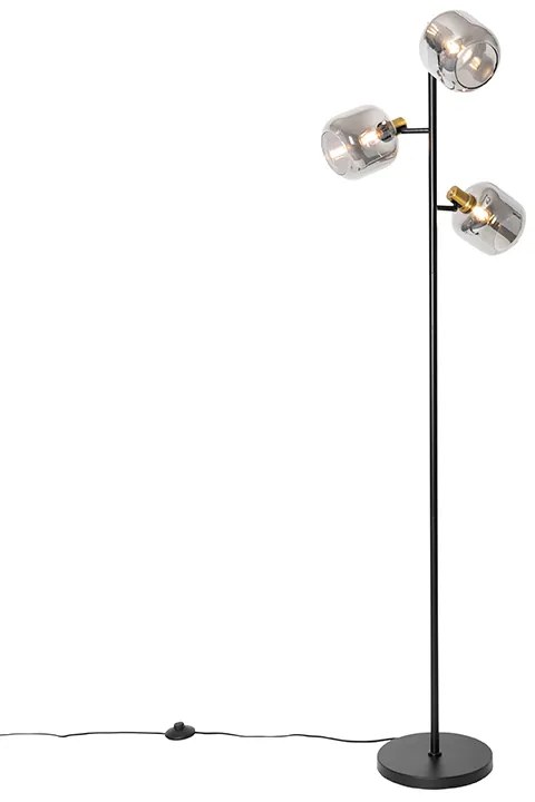 Lampada da terra smart nera con vetro oro e fumé a 3 luci incl. 3 Wifi P45 - Zuzanna