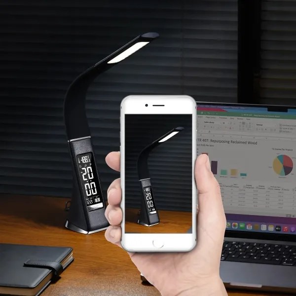 Immax 08947L - Lampada da tavolo LED dimmerabile con display LEATHER LED/6,5W/5V nera