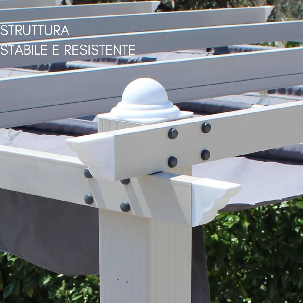 Pergola 3x4 da Giardino Esterno con Telo in Poliestere 180 g/mq Ecrù Scorrevole, Struttura in Acciaio - 300x400