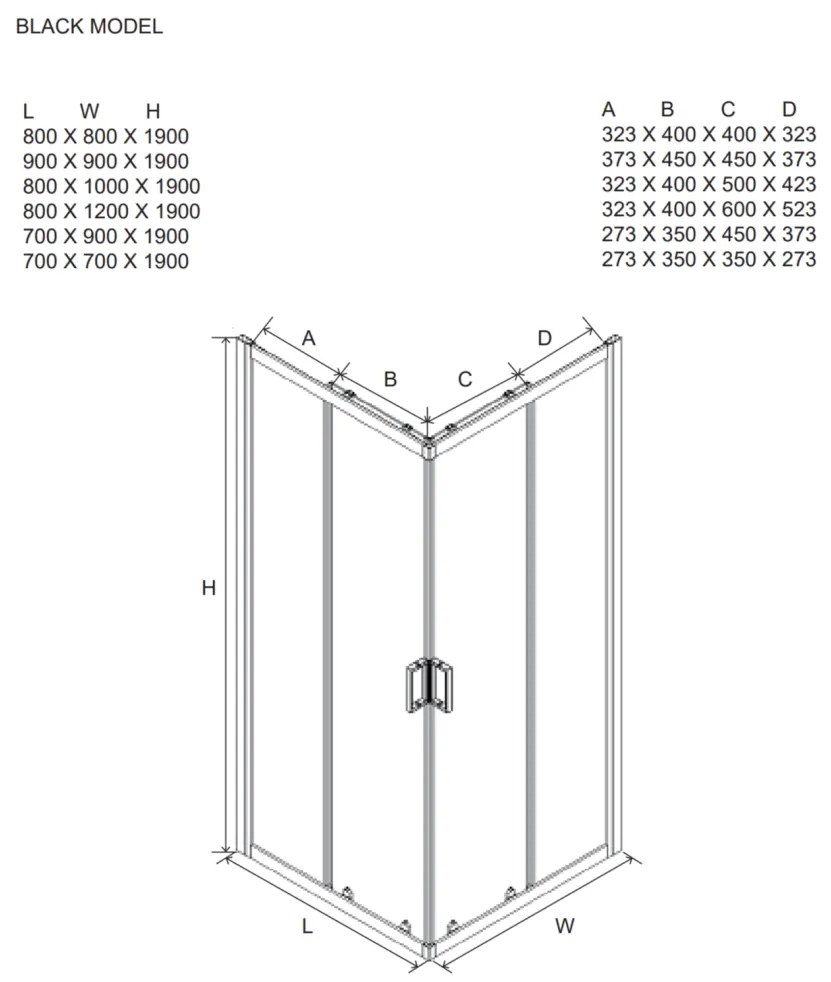 Box Doccia Con Profilo Nero Opaco 80X80X190 Cm | Cielo