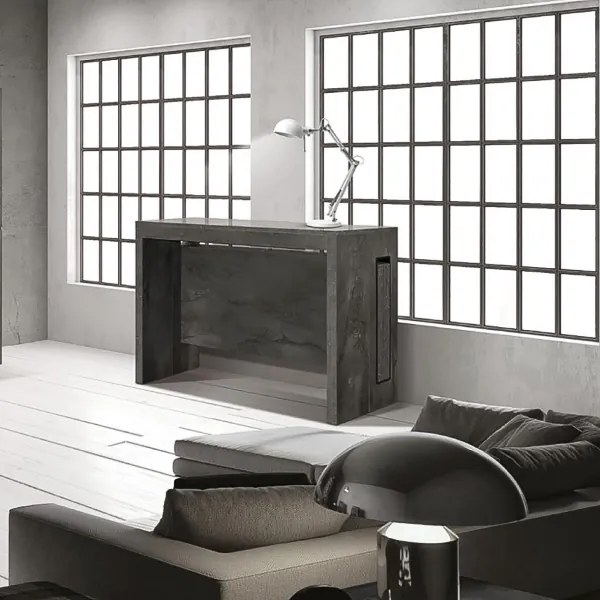 Consolle FERIX 90x45 cm allungabile 5 all. in legno acciaio ossidato