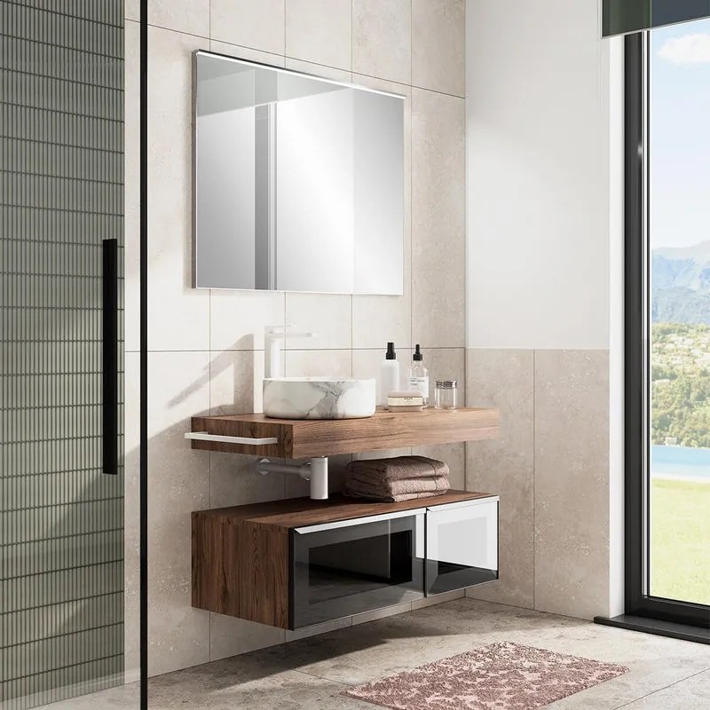 Mobile da bagno sotto lavabo L 100.3 x H 30 x P 46 cm grigio grafite, 2 cassetti Star con cassetto illuminato a LED