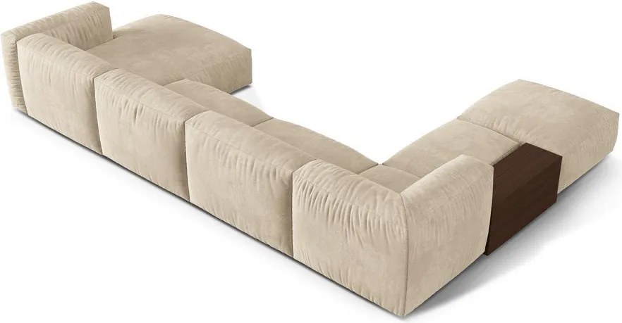 Divano angolare componibile beige (con penisola a sinistra/a U) con rivestimento in velluto Martina – Micadoni