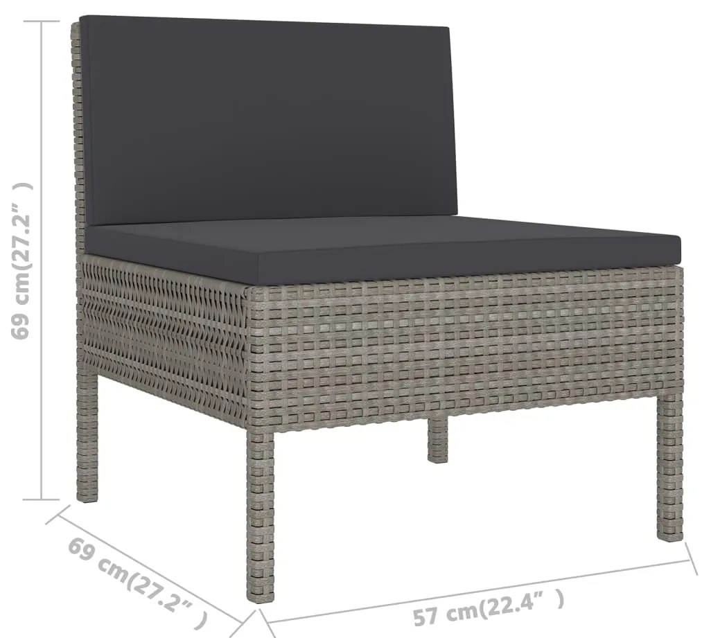 Set Divani da Giardino 6 pz con Cuscini in Polyrattan Grigio