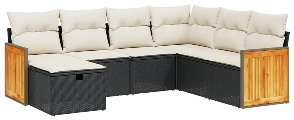 Set divani da giardino con cuscini 7pz nero polyrattan