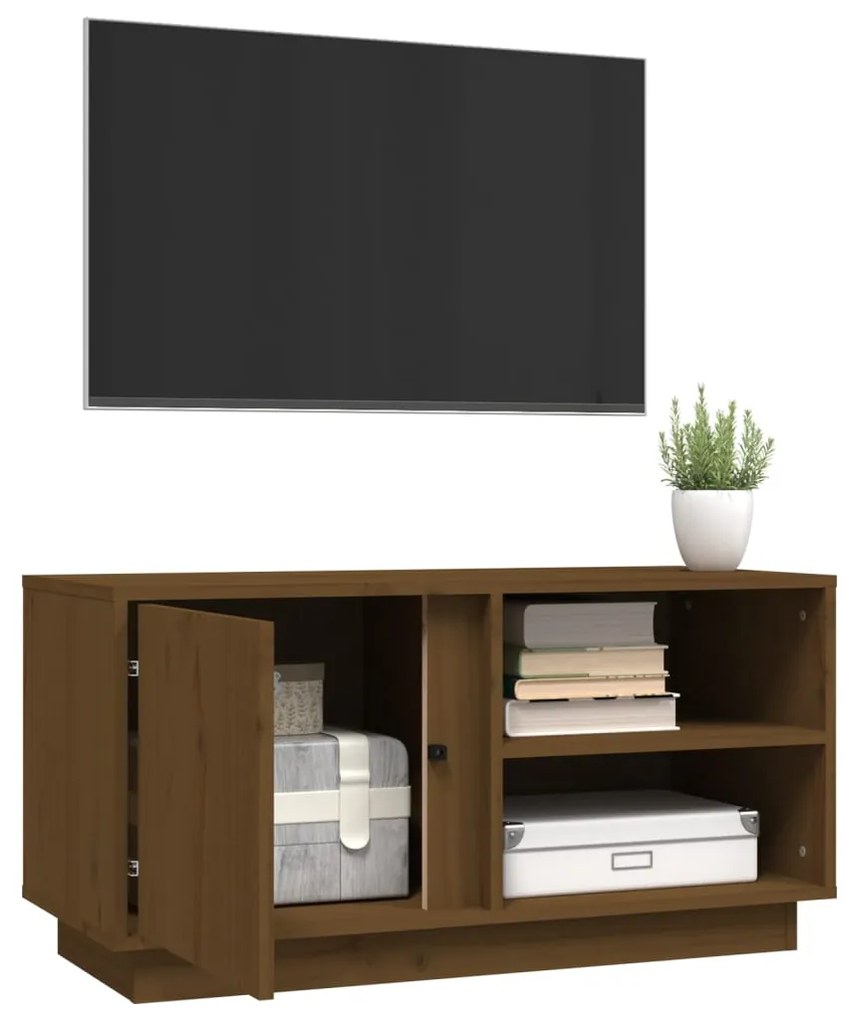 Mobile porta tv miele 80x35x40,5 cm in legno massello di pino