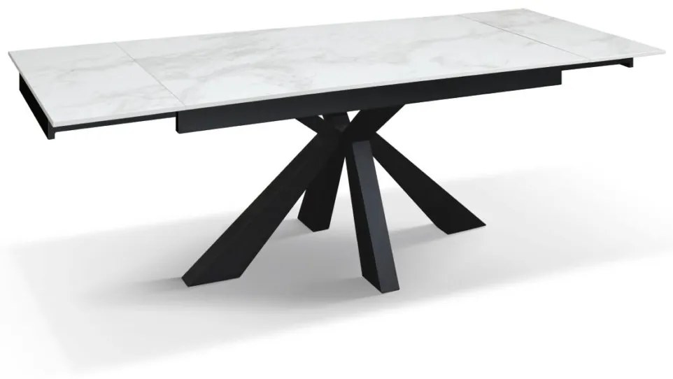 Tavolo BEVERLY HILLS in vetroceramica effetto marmo statuario e metallo verniciato antracite, allungabile 160×90 cm – 240×90 cm