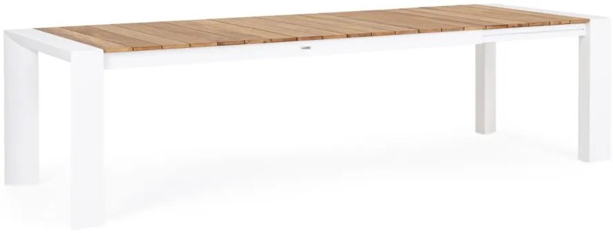 Tavolo allungabile CAMERON in alluminio bianco e legno teak 228&#215;100 cm &#8211; 294&#215;100 cm