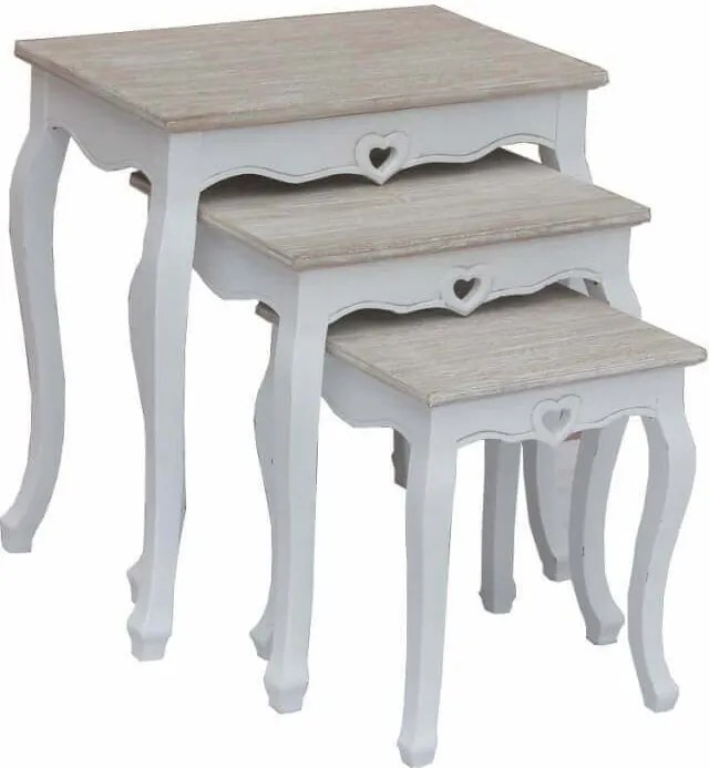ROLAND - set 3 tavolini in legno di paulownia shabby chic