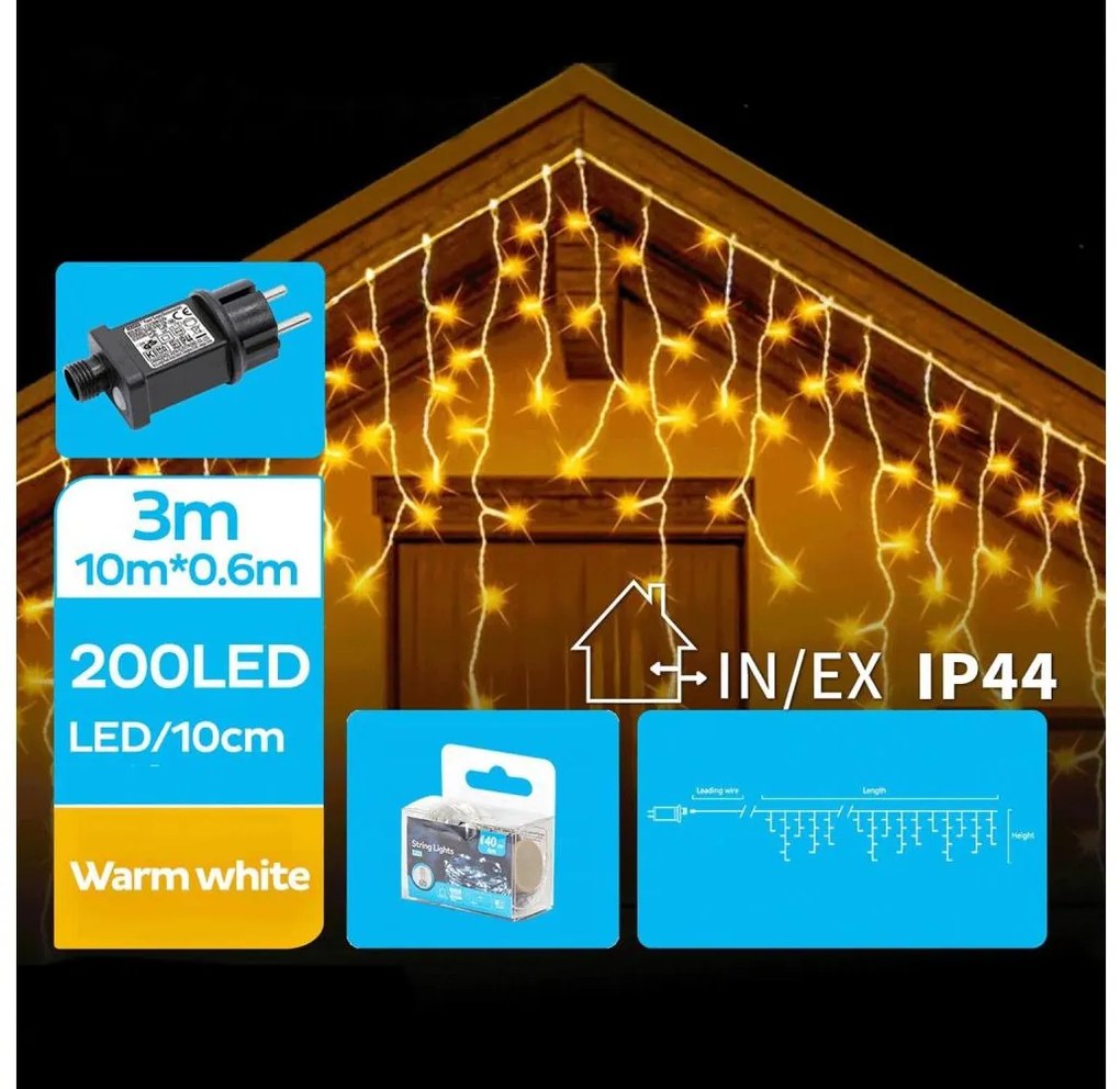 Brilagi - Catena luminosa natalizia LED per esterni 200xLED/8 funzioni 13x0,6m IP44 bianco caldo