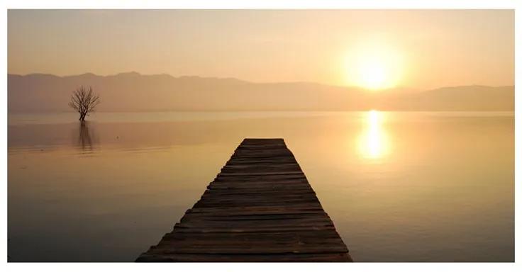 Fotomurale XXL ponteggio, lago, tramonto...