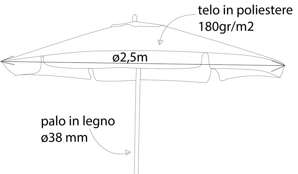 DOMINUS - ombrellone rotondo da giardino palo centrale in legno 2,5 m