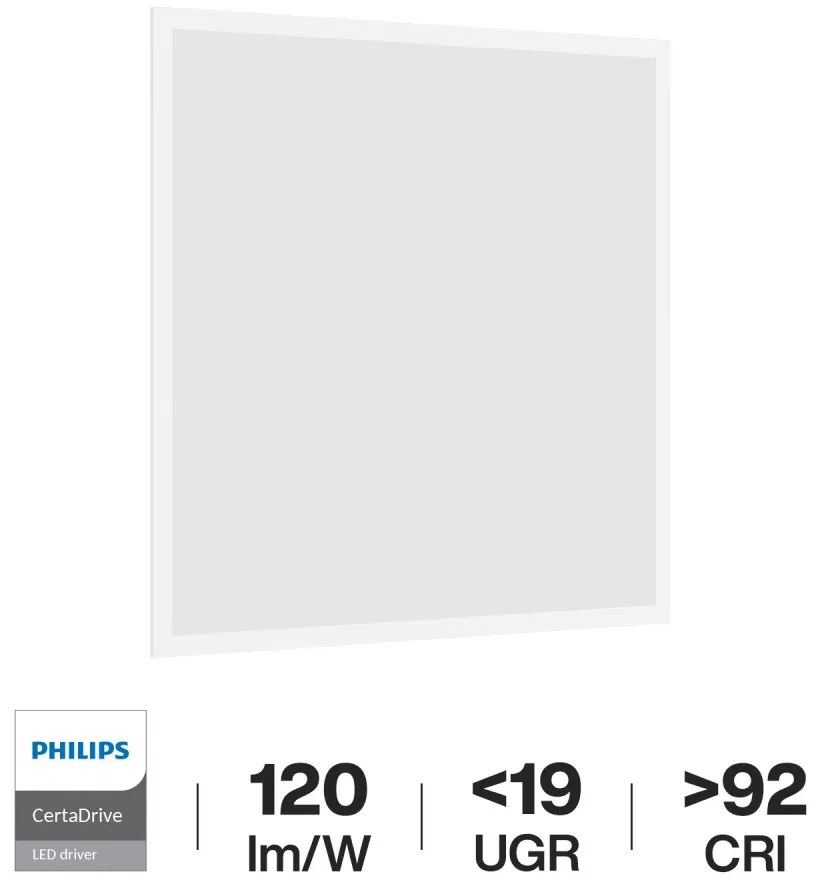 Pannello LED 60x60 44W, PHILIPS CertaDrive, 120lm/W, CRI92, No Flickering, UGR19 Colore Bianco Freddo 5.700K