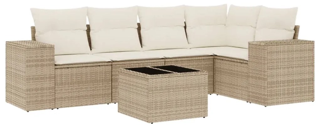 Set divano da giardino 6 pz con cuscini beige in polyrattan