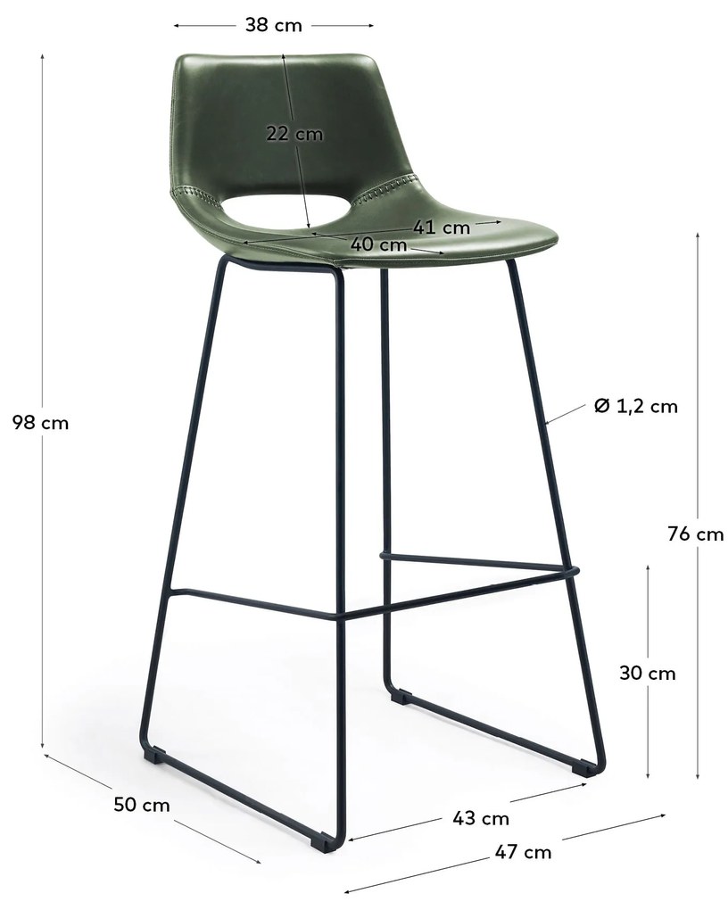 Kave Home - Sgabello Zahara in pelle sintetica verde altezza 76 cm