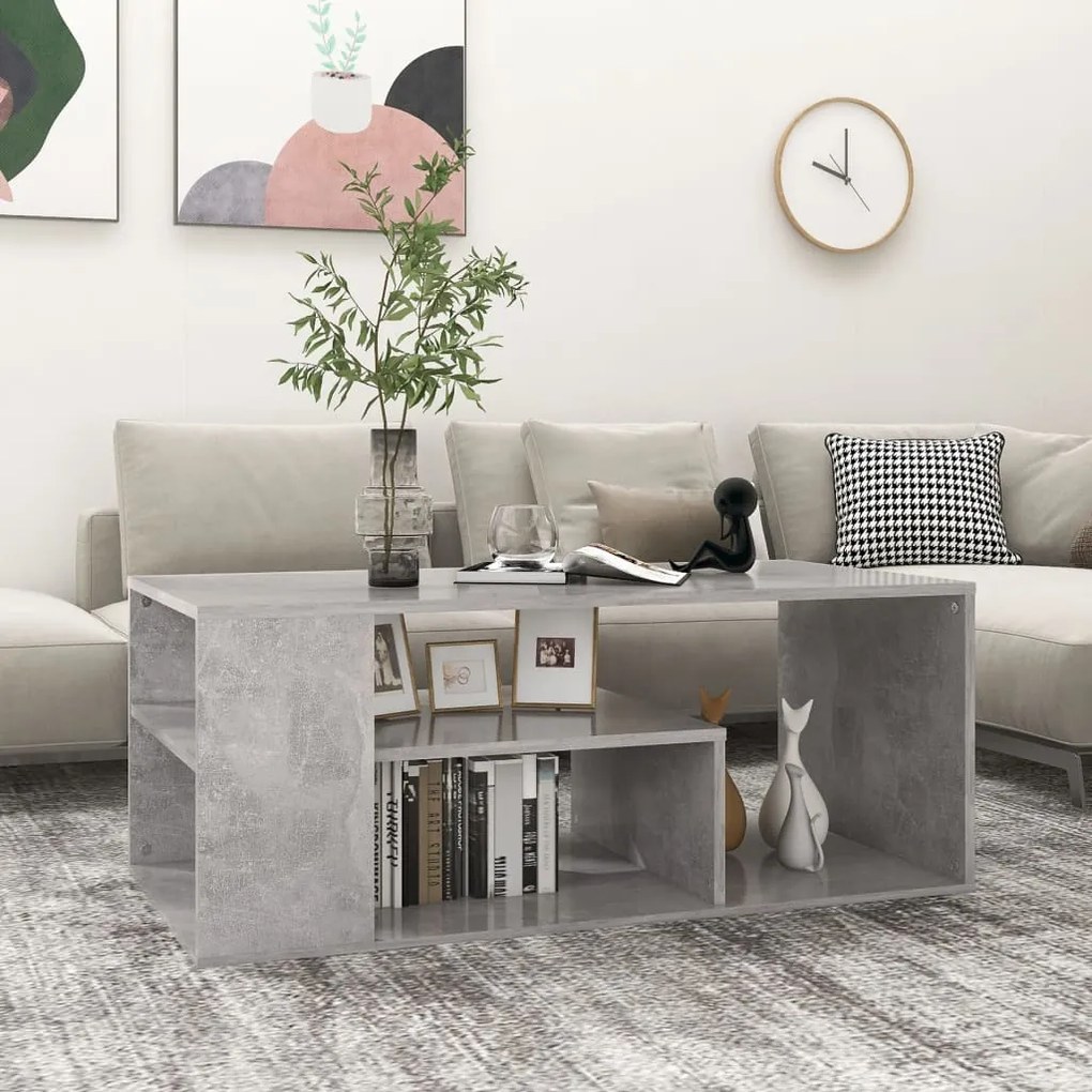 Tavolino Salotto Grigio Cemento 100x50x40 Cm Legno Multistrato /