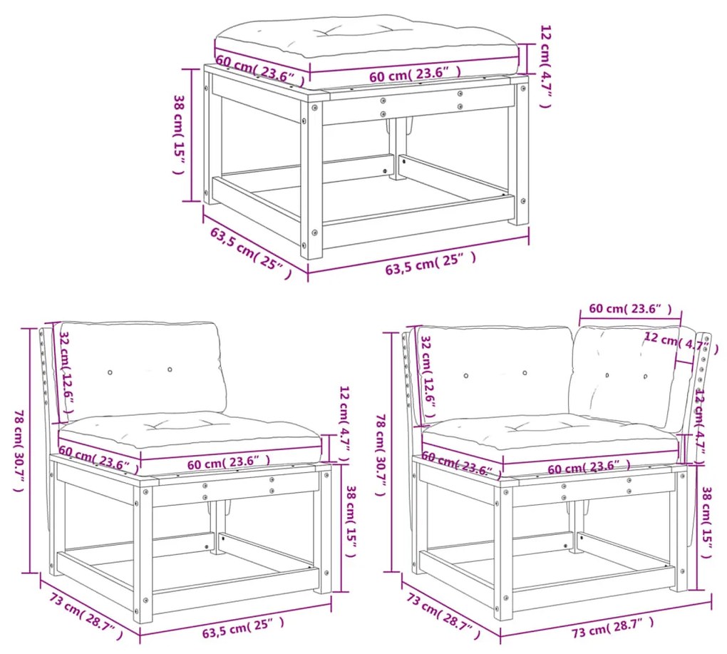 Set Divani Giardino 4 pz con Cuscini Legno Massello di Douglas