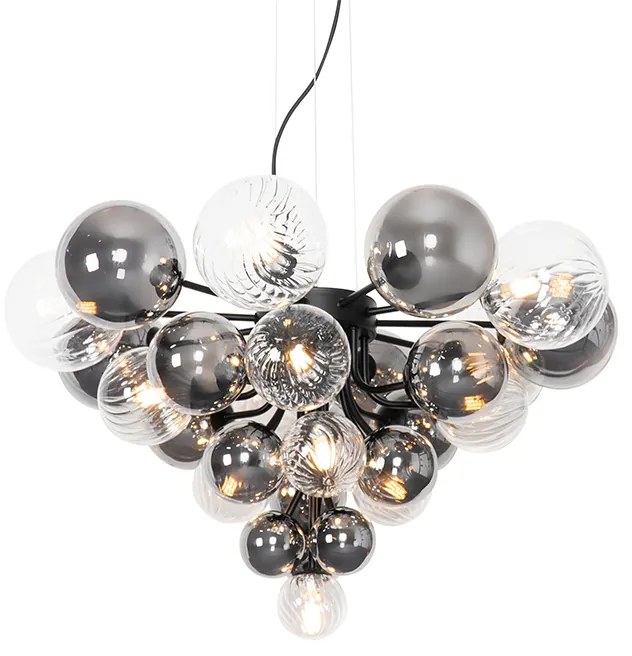 Lampadario nero con vetro fumé e trasparente 13 luci - Bonnie