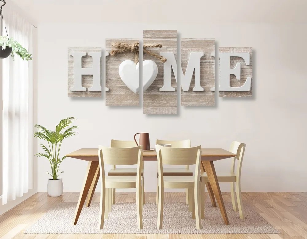 Quadri 5 pezzi – Con scritta Home in stile vintage