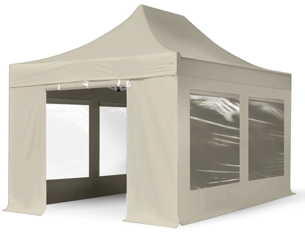 TOOLPORT 3x4,5m gazebo pieghevole PES con laterali (finestre panoramiche), PROFESSIONAL alluminio, crema - (600197)