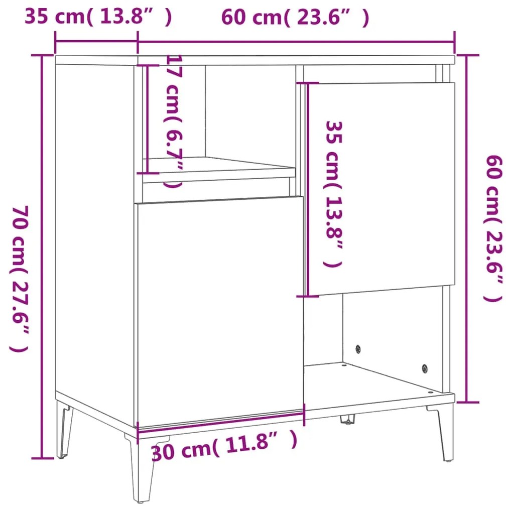 Credenza Bianco Lucido 60x35x70 cm in Legno Multistrato