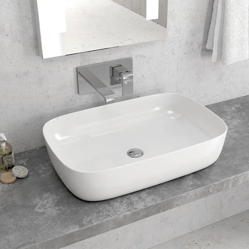 New Line Quadro Lavabo 60x39 Da Appoggio Rettangolare In Porcellana Bianco