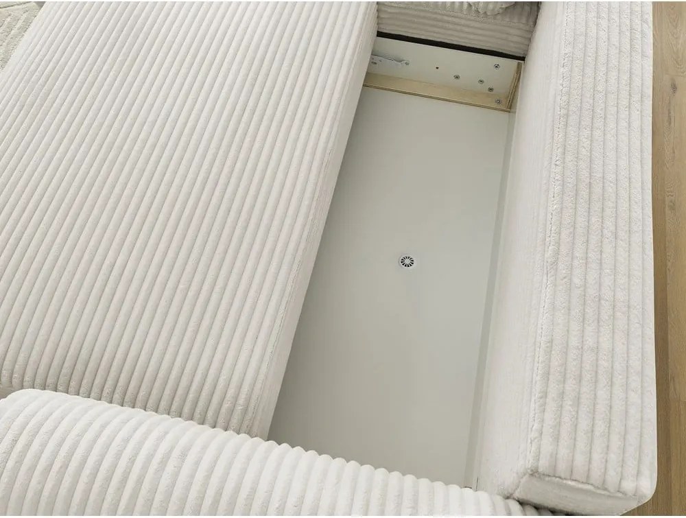 Divano angolare color crema allungabile (con penisola a sinistra) con rivestimento in velluto a coste Lucien – Bobochic Paris